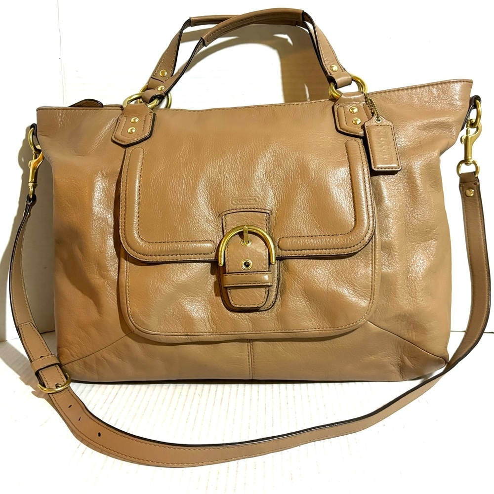 Coach Tan Leather Satchel with Gold Hardware